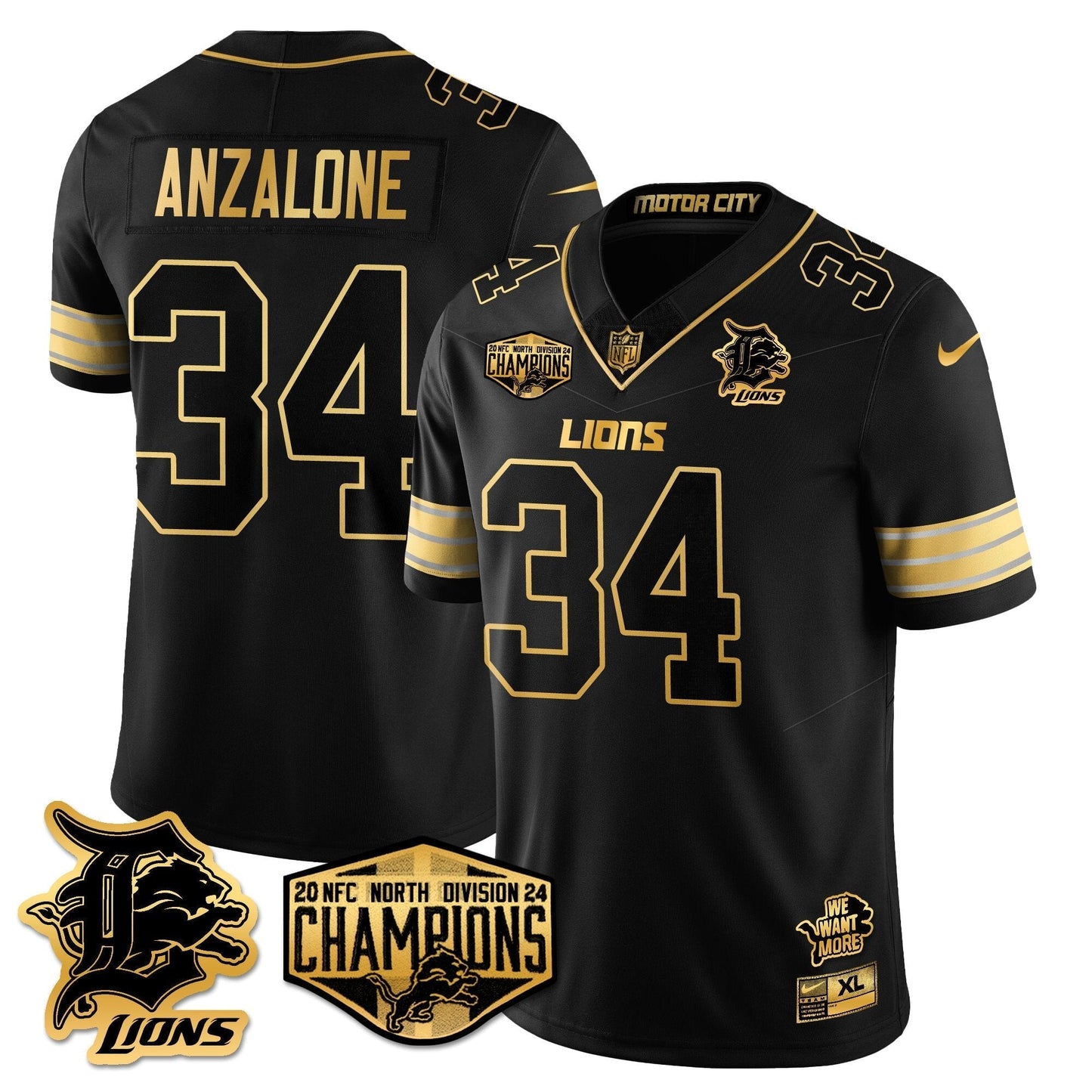 DET 2024 NFC North Champions Gold Jersey - All Stitched