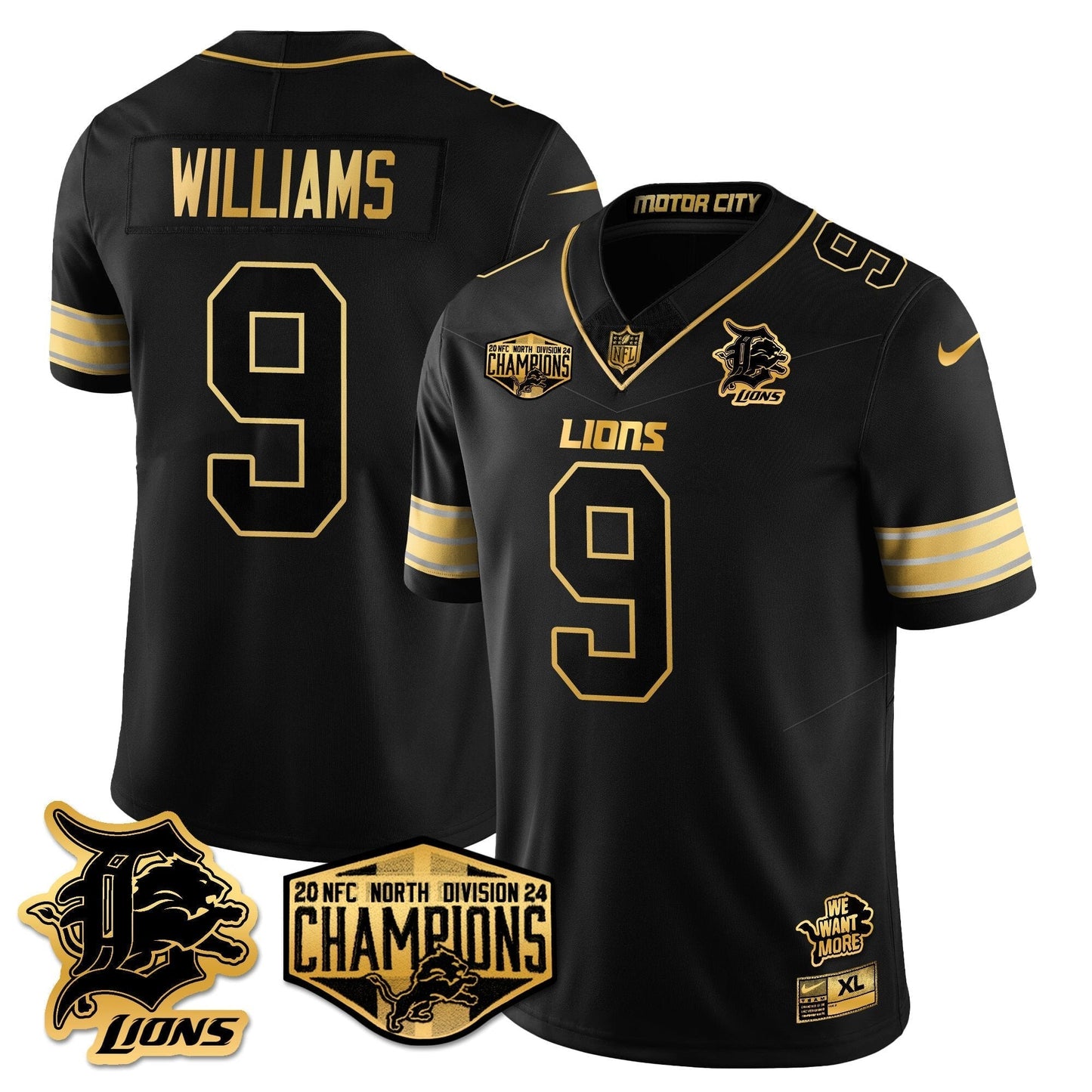 DET 2024 NFC North Champions Gold Jersey - All Stitched
