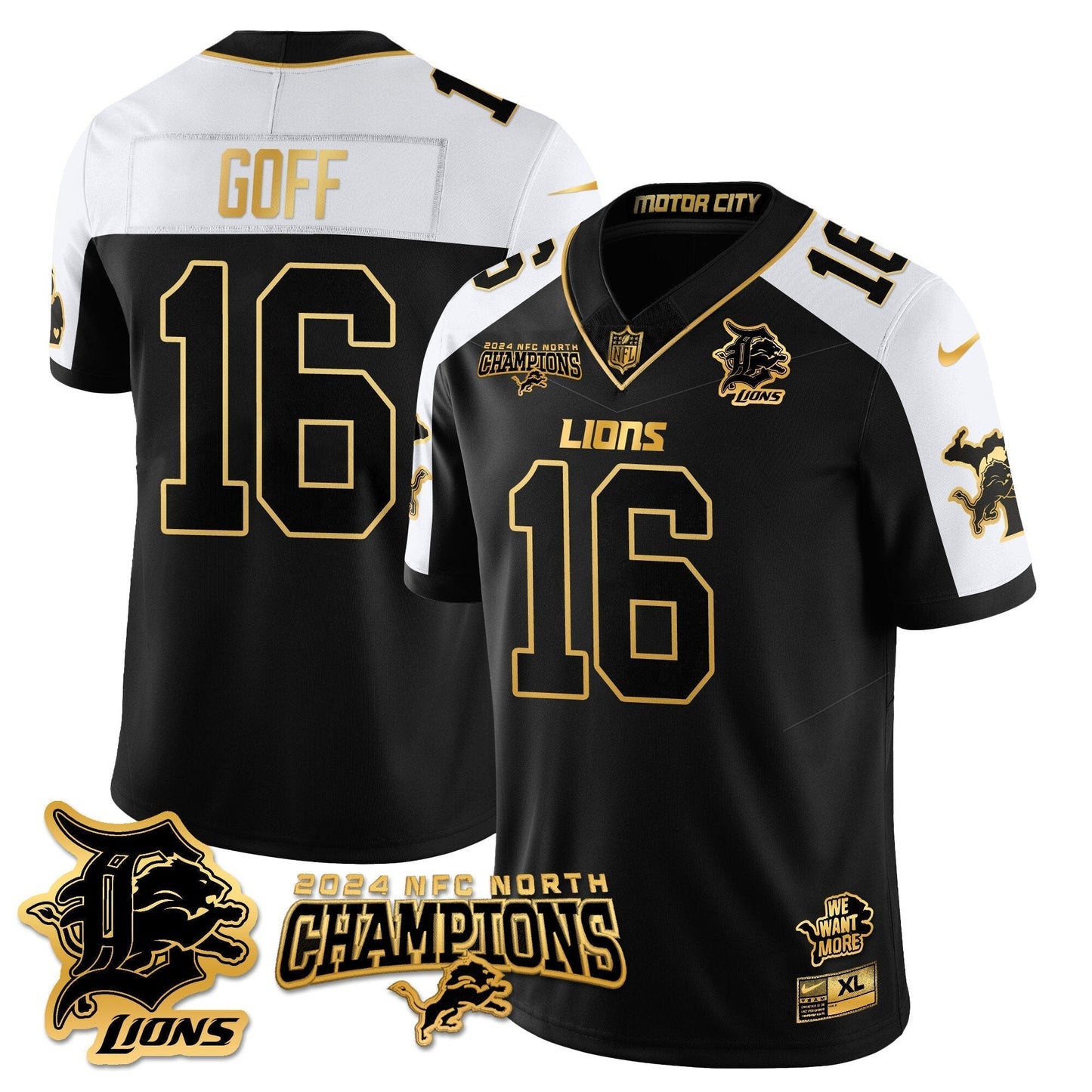 DET 2024 NFC North Champions Gold Jersey N1 - All Stitched