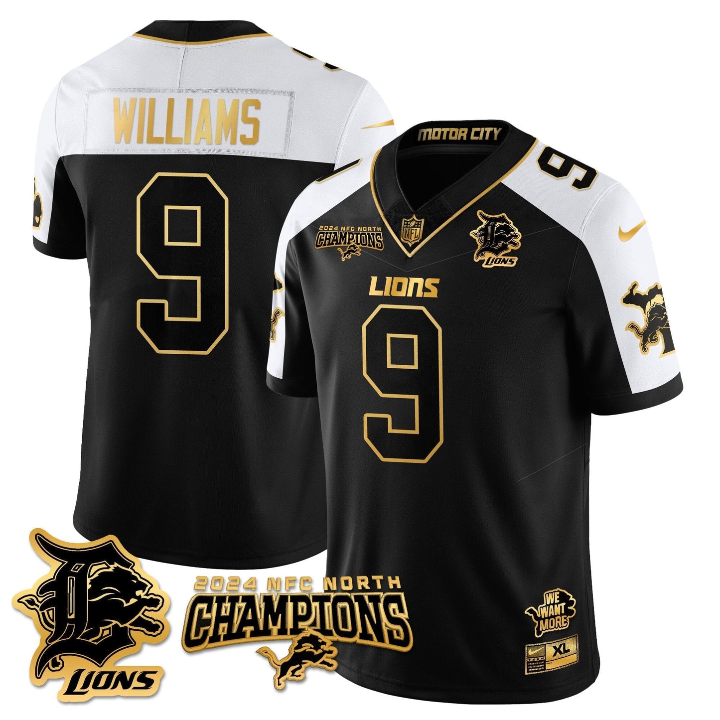 DET 2024 NFC North Champions Gold Jersey N1 - All Stitched