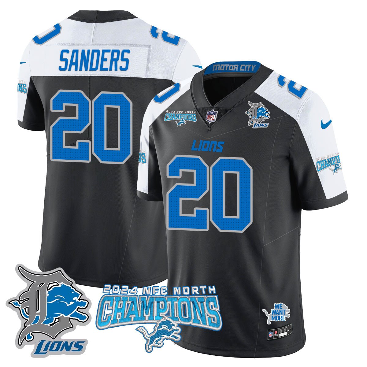 DET 2024 NFC North Champions Gold Jersey N1 - All Stitched