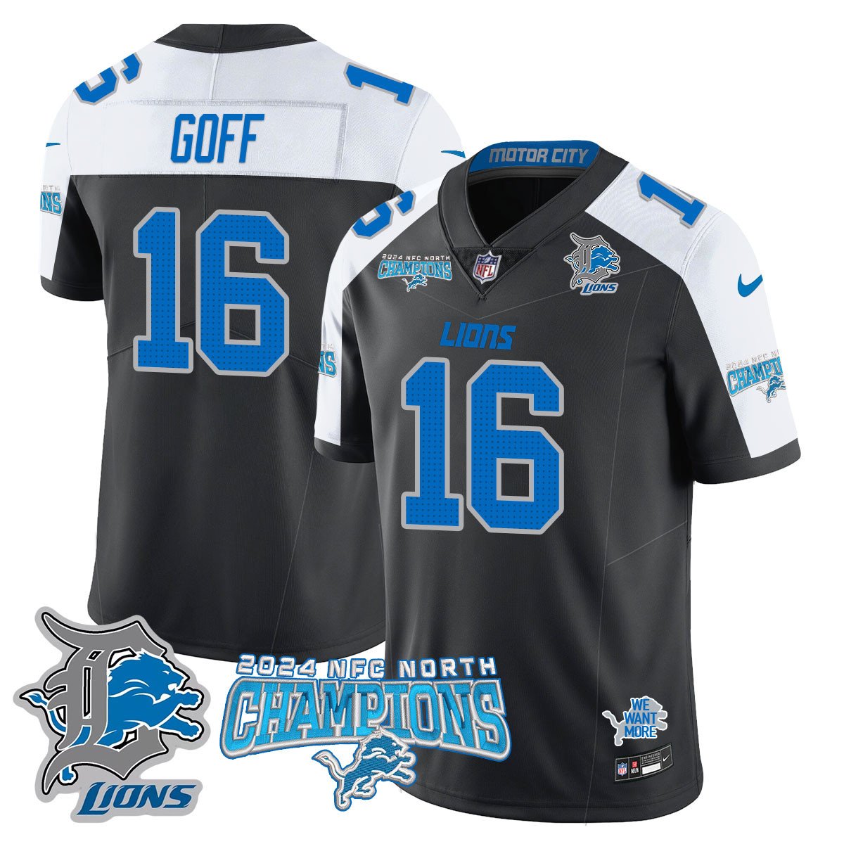DET 2024 NFC North Champions Gold Jersey N1 - All Stitched