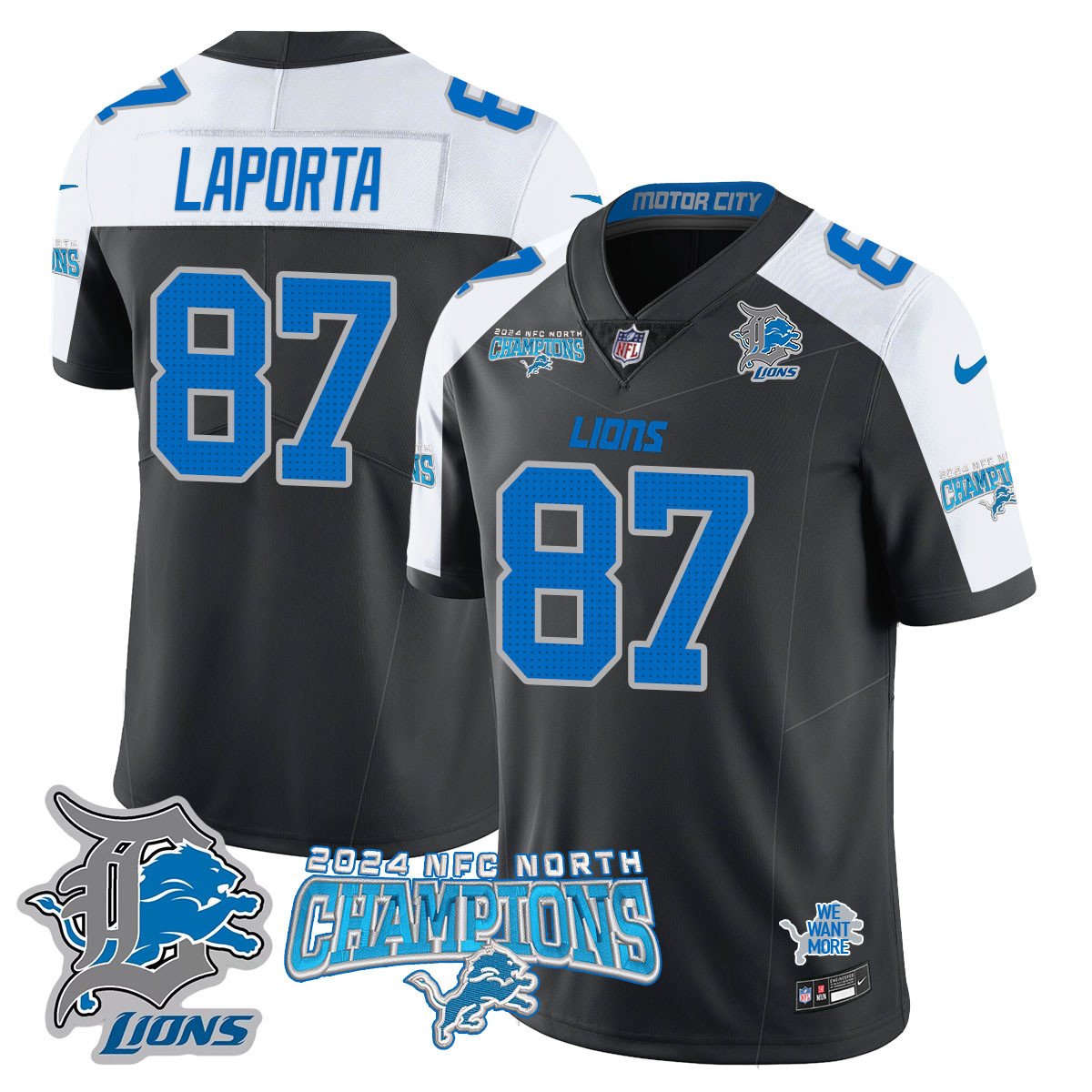 DET 2024 NFC North Champions Gold Jersey N1 - All Stitched