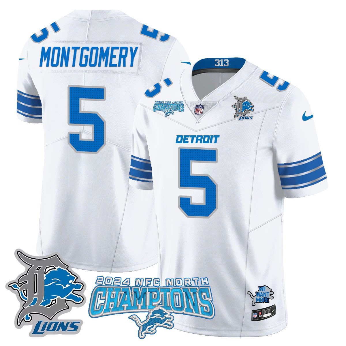 DET 2024 NFC North Champions Gold Jersey N1 - All Stitched