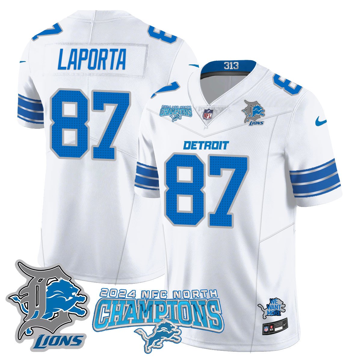 DET 2024 NFC North Champions Gold Jersey N1 - All Stitched
