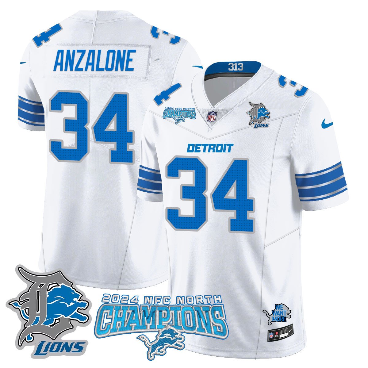 DET 2024 NFC North Champions Gold Jersey N1 - All Stitched