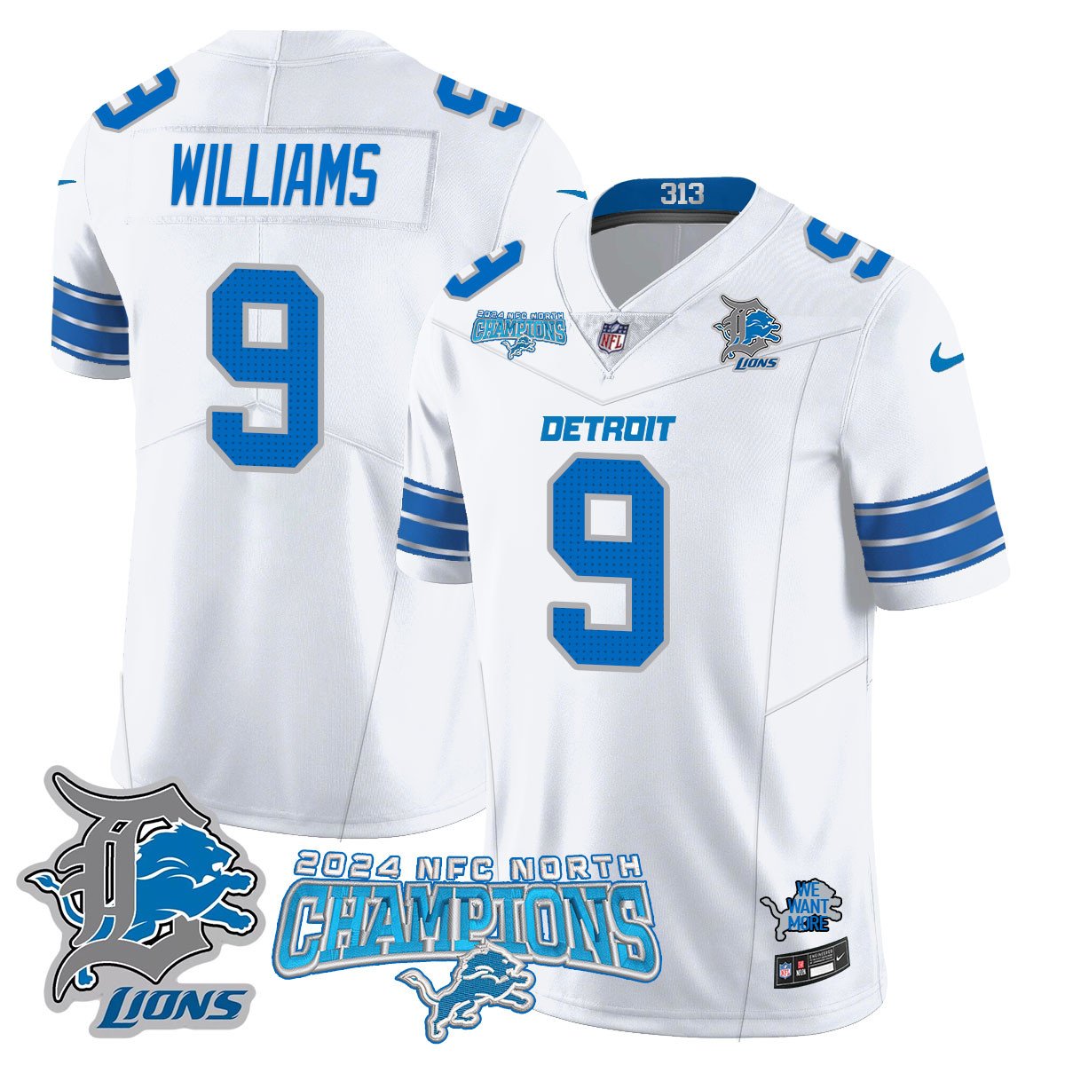DET 2024 NFC North Champions Gold Jersey N1 - All Stitched