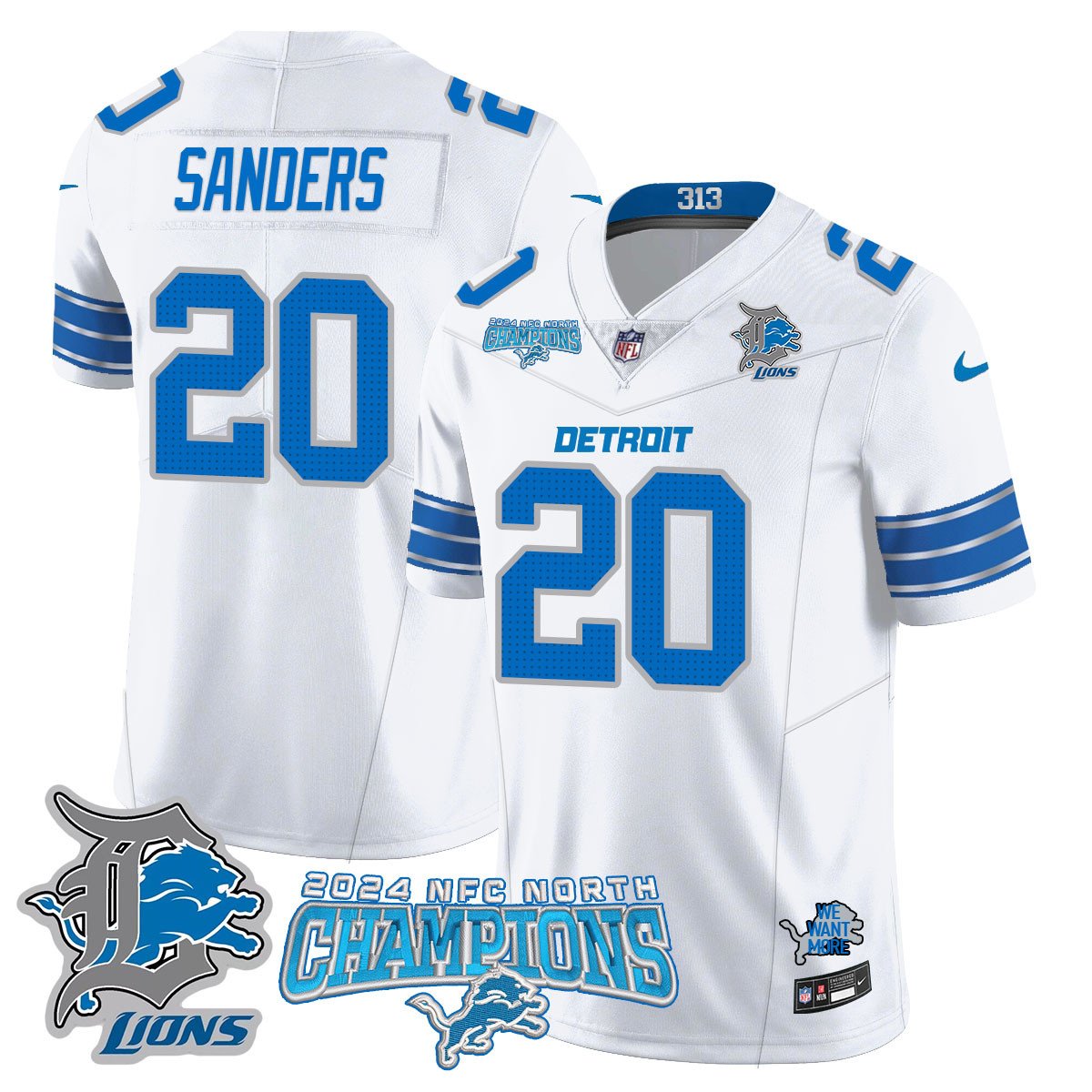 DET 2024 NFC North Champions Gold Jersey N1 - All Stitched