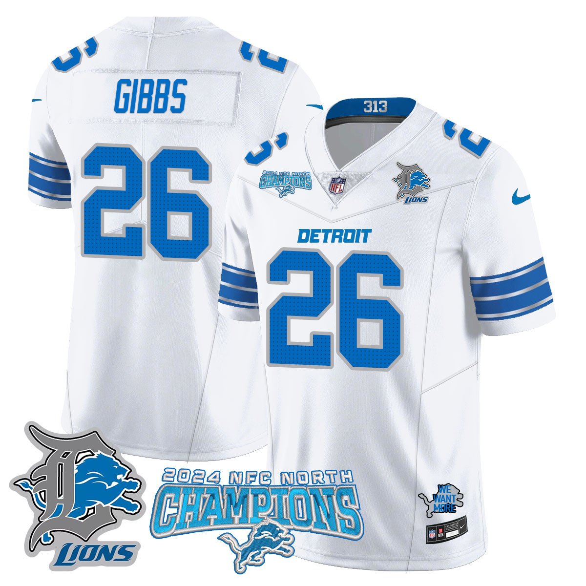 DET 2024 NFC North Champions Gold Jersey N1 - All Stitched
