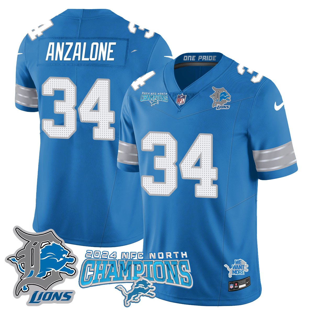 DET 2024 NFC North Champions Gold Jersey N1 - All Stitched