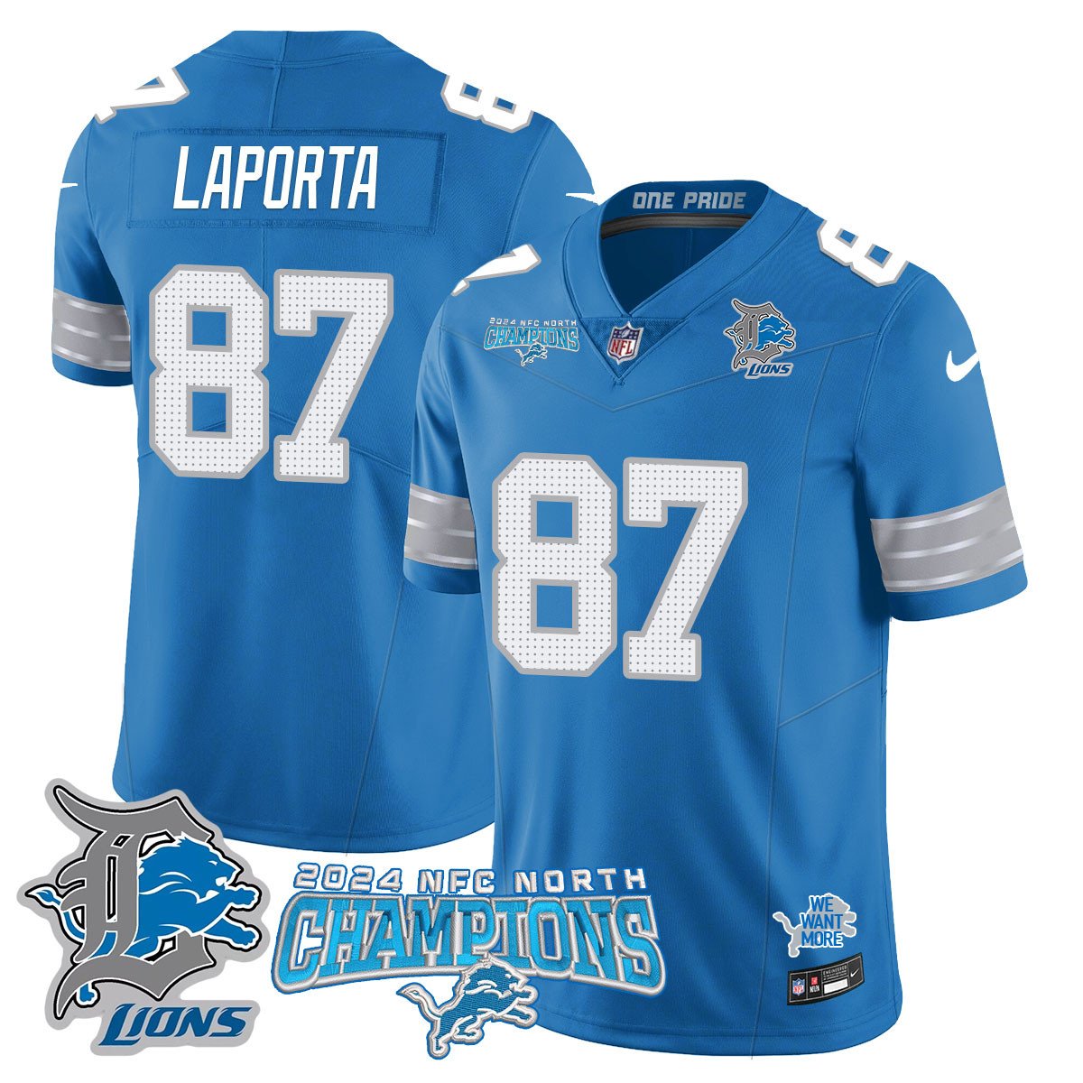 DET 2024 NFC North Champions Gold Jersey N1 - All Stitched
