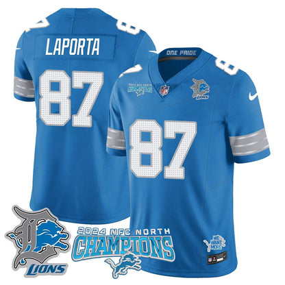 Detroit Lions 2024 NFC North Champions Gold Jersey N1 - All Stitched