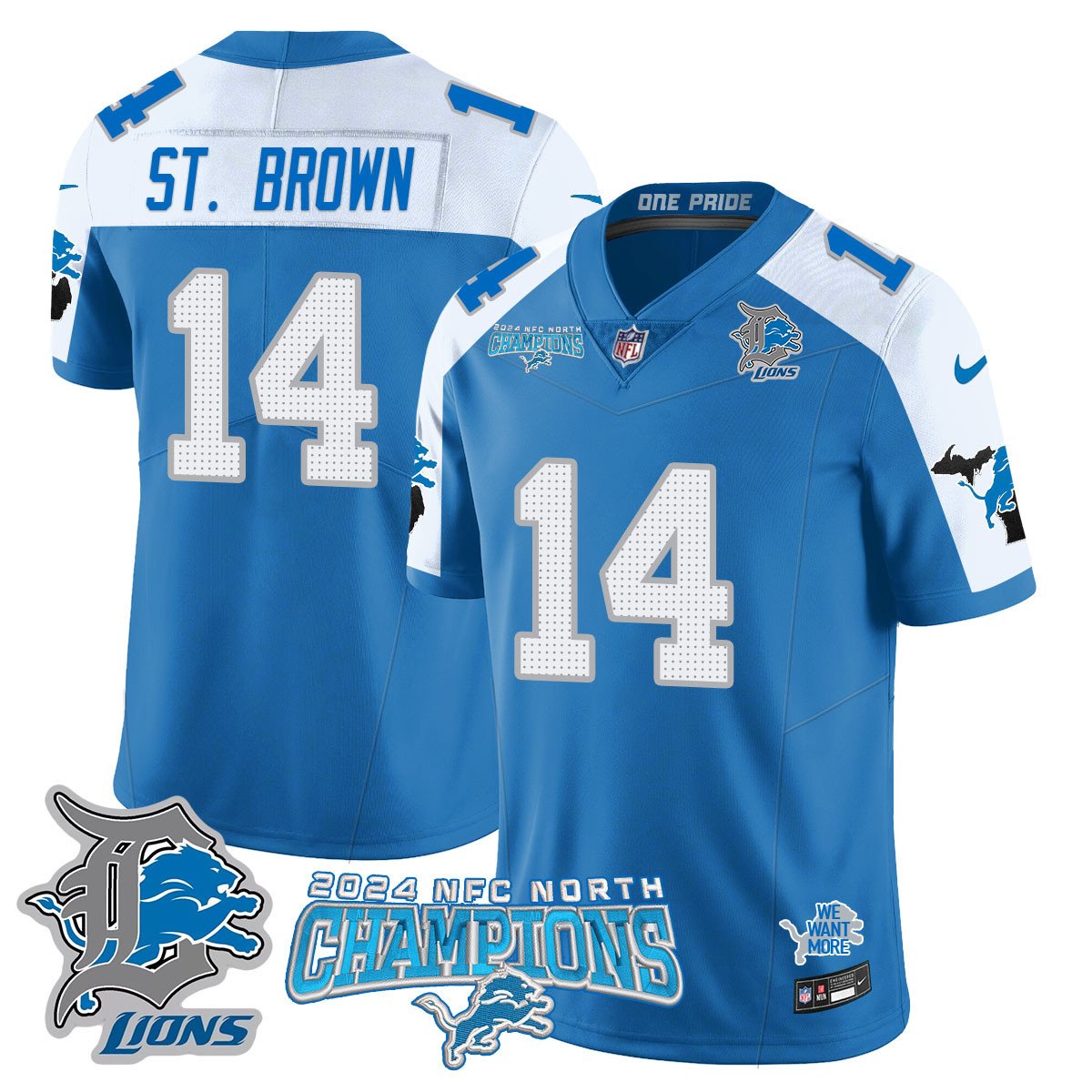 DET 2024 NFC North Champions Gold Jersey N1 - All Stitched