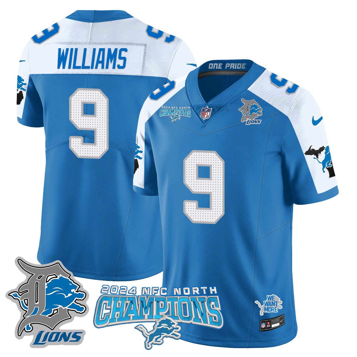 DET 2024 NFC North Champions Gold Jersey N1 - All Stitched