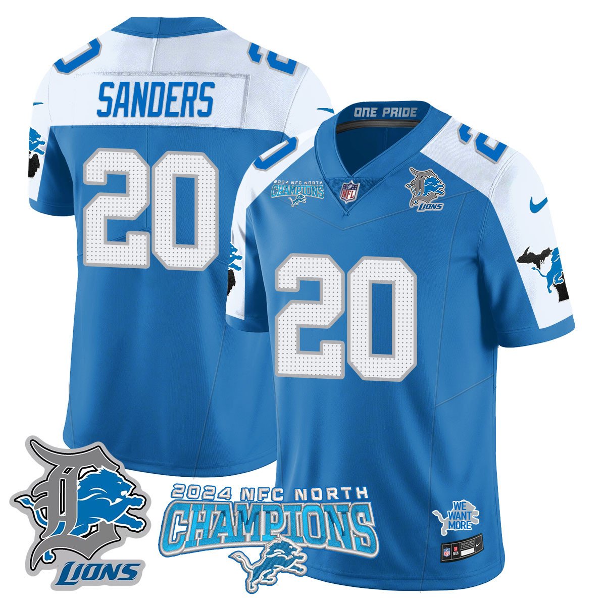 DET 2024 NFC North Champions Gold Jersey N1 - All Stitched