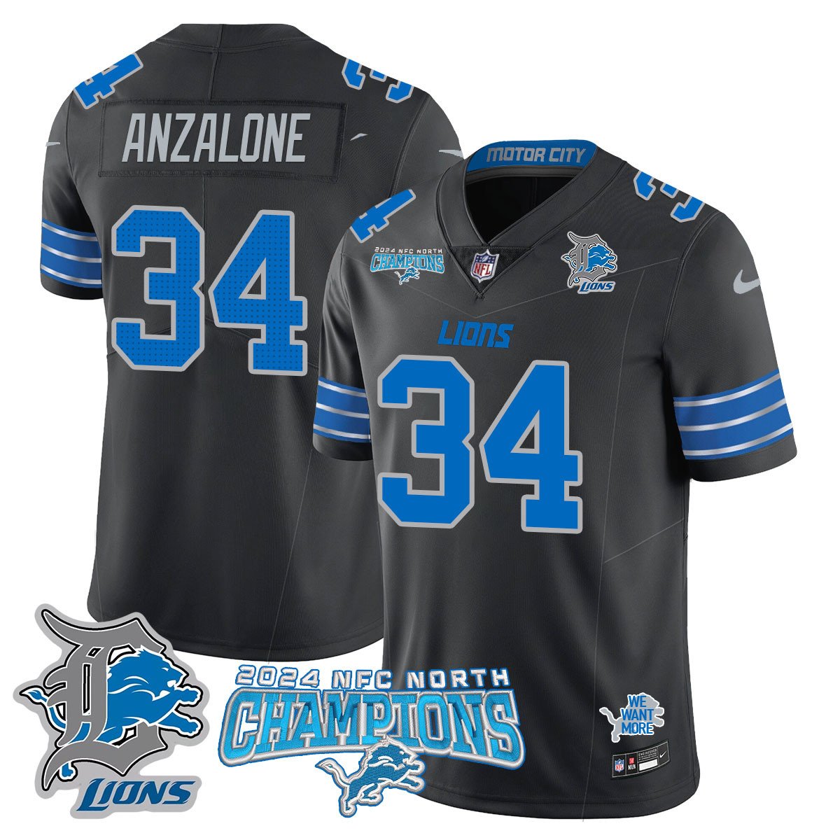 DET 2024 NFC North Champions Gold Jersey N1 - All Stitched