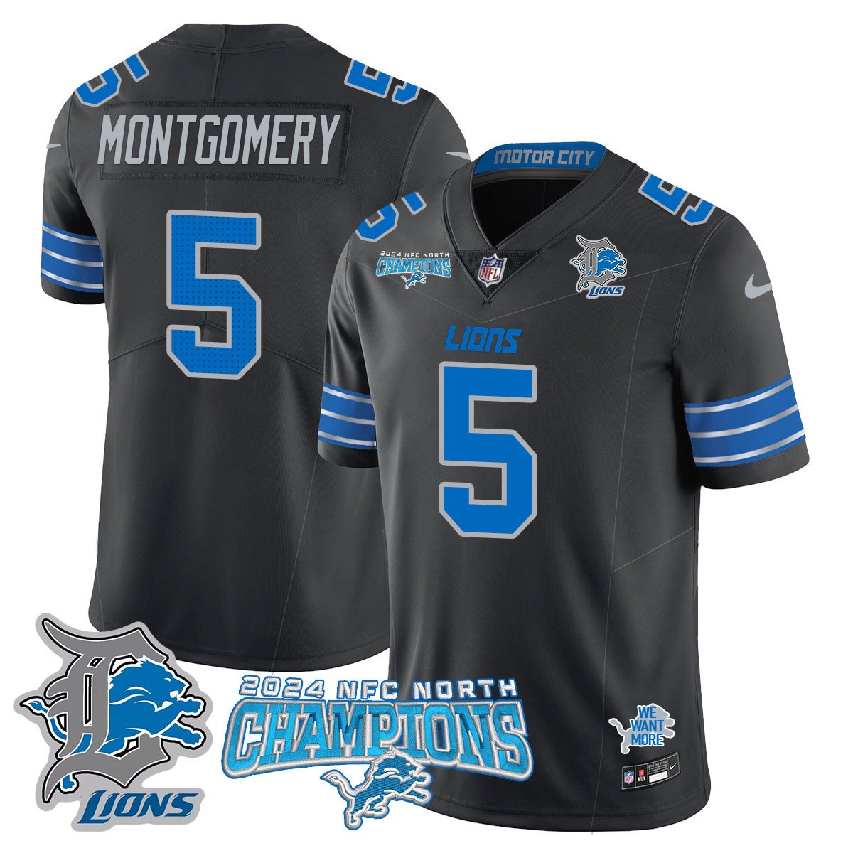 DET 2024 NFC North Champions Gold Jersey N1 - All Stitched
