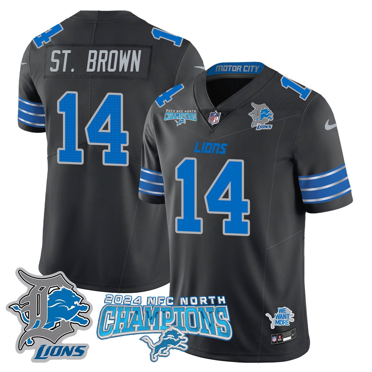 DET 2024 NFC North Champions Gold Jersey N1 - All Stitched
