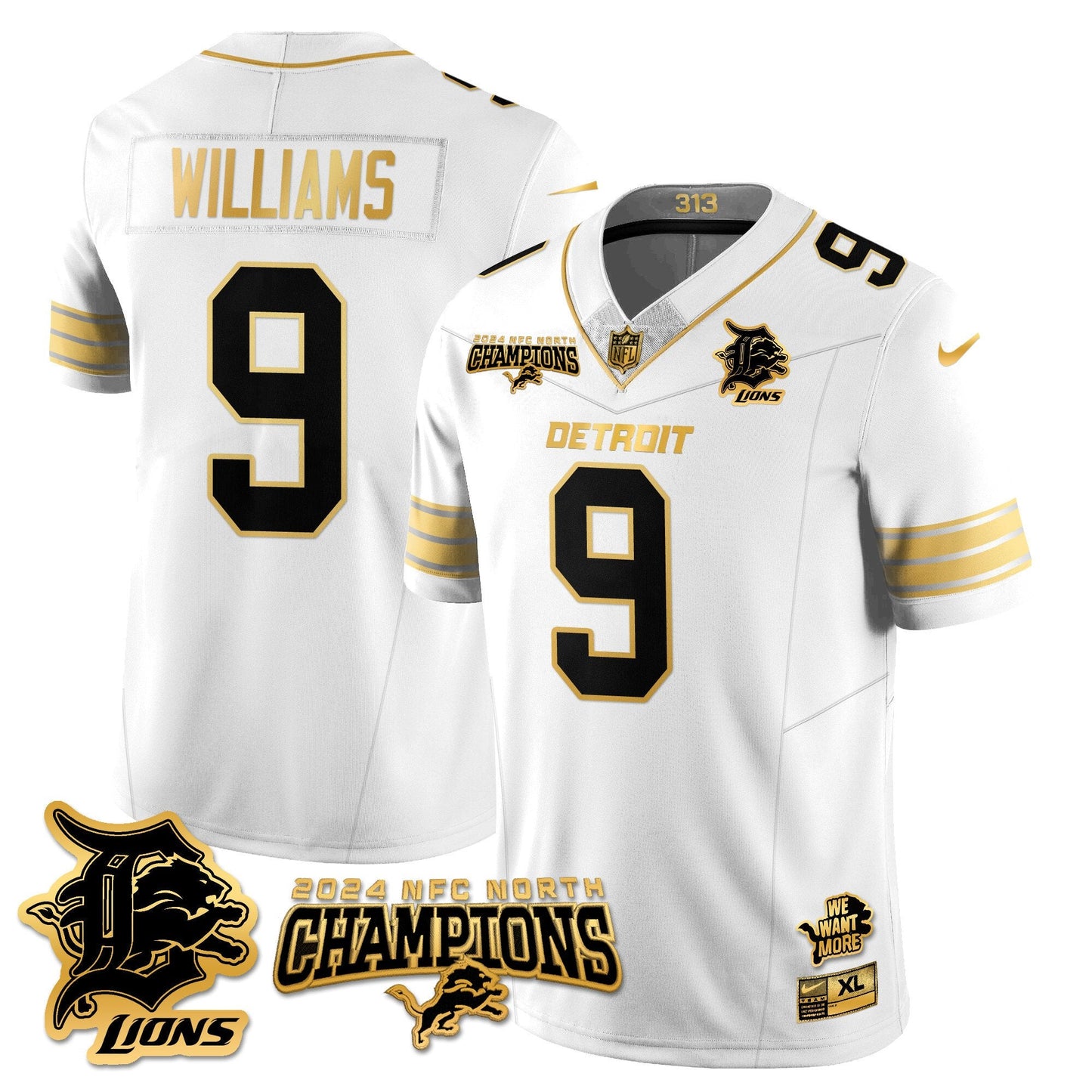 DET 2024 NFC North Champions Gold Jersey N1 - All Stitched