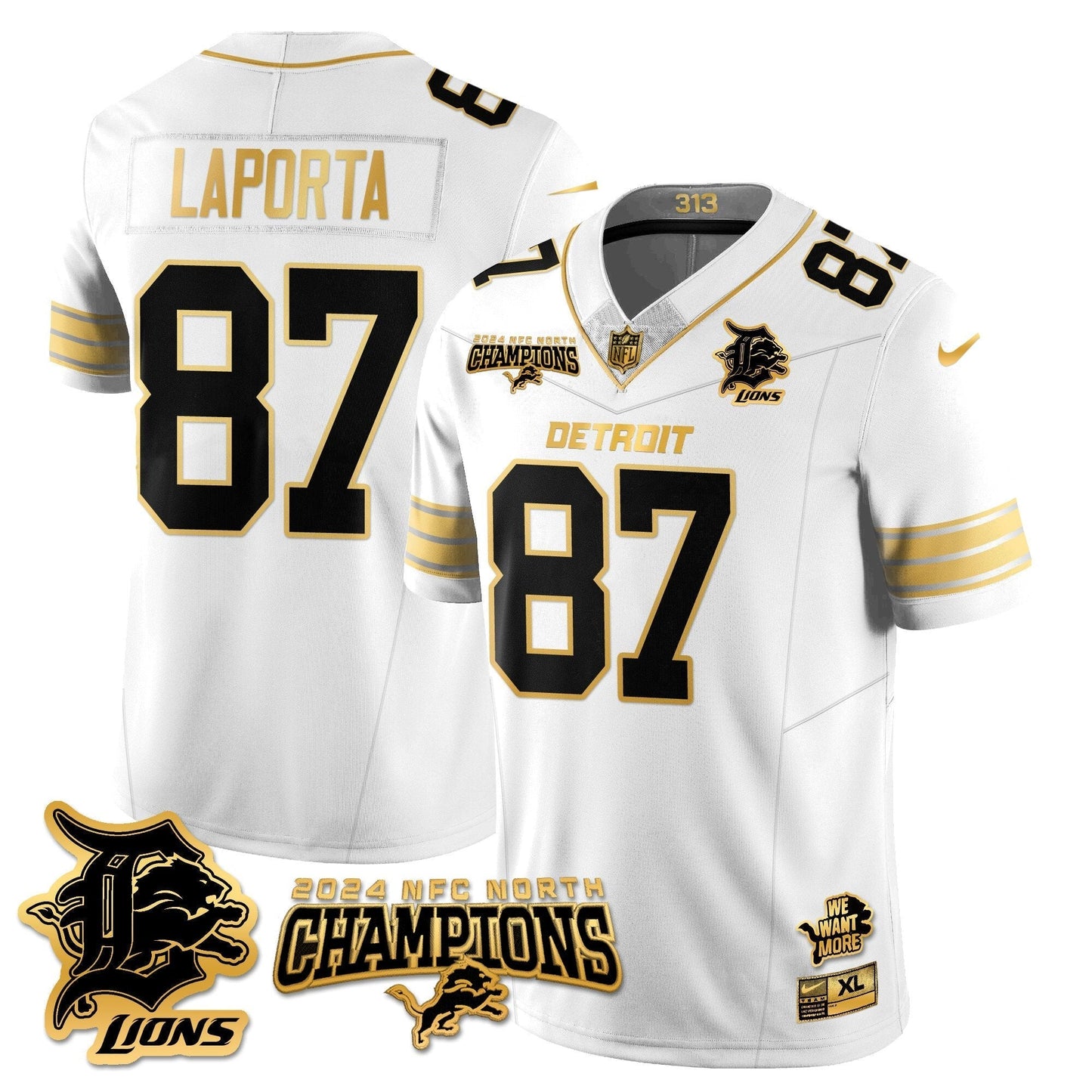DET 2024 NFC North Champions Gold Jersey N1 - All Stitched