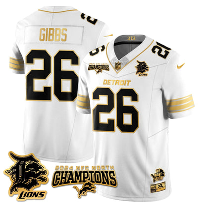 DET 2024 NFC North Champions Gold Jersey N1 - All Stitched