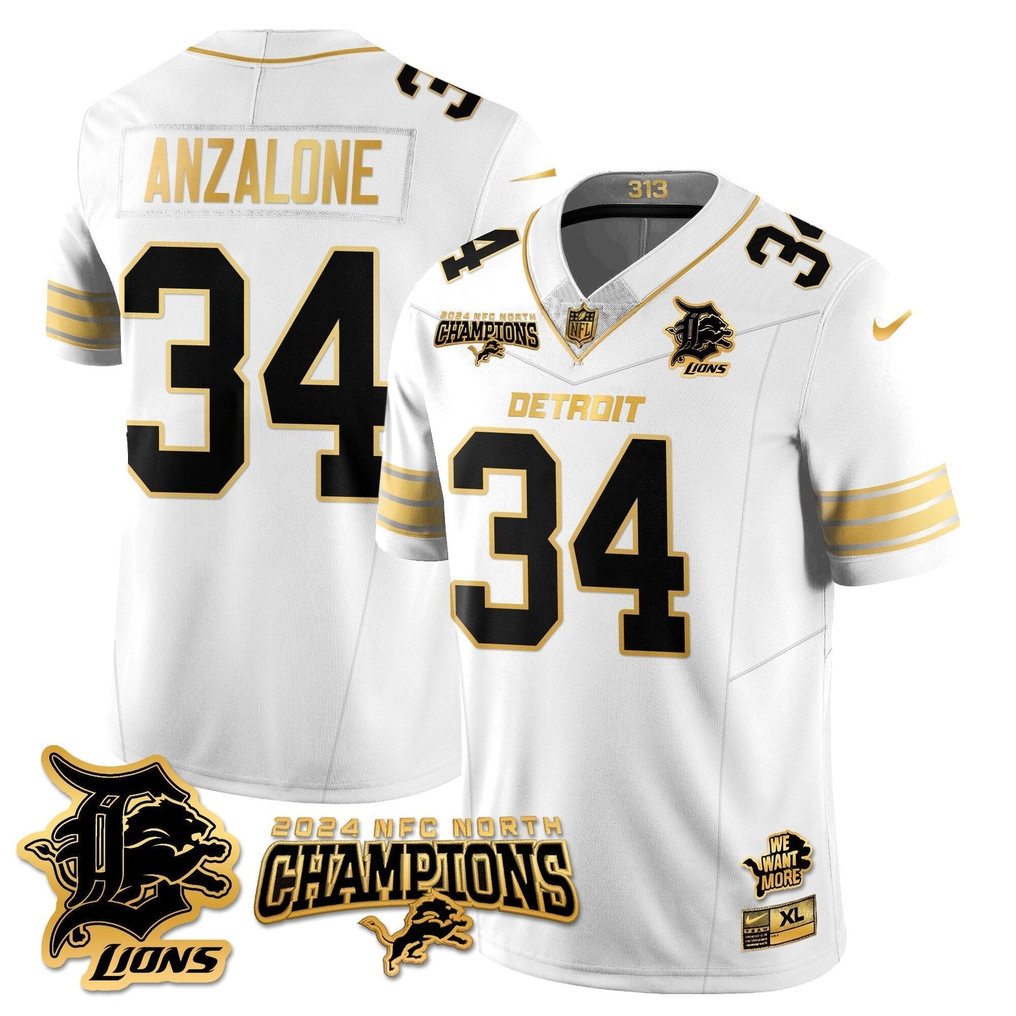 DET 2024 NFC North Champions Gold Jersey N1 - All Stitched