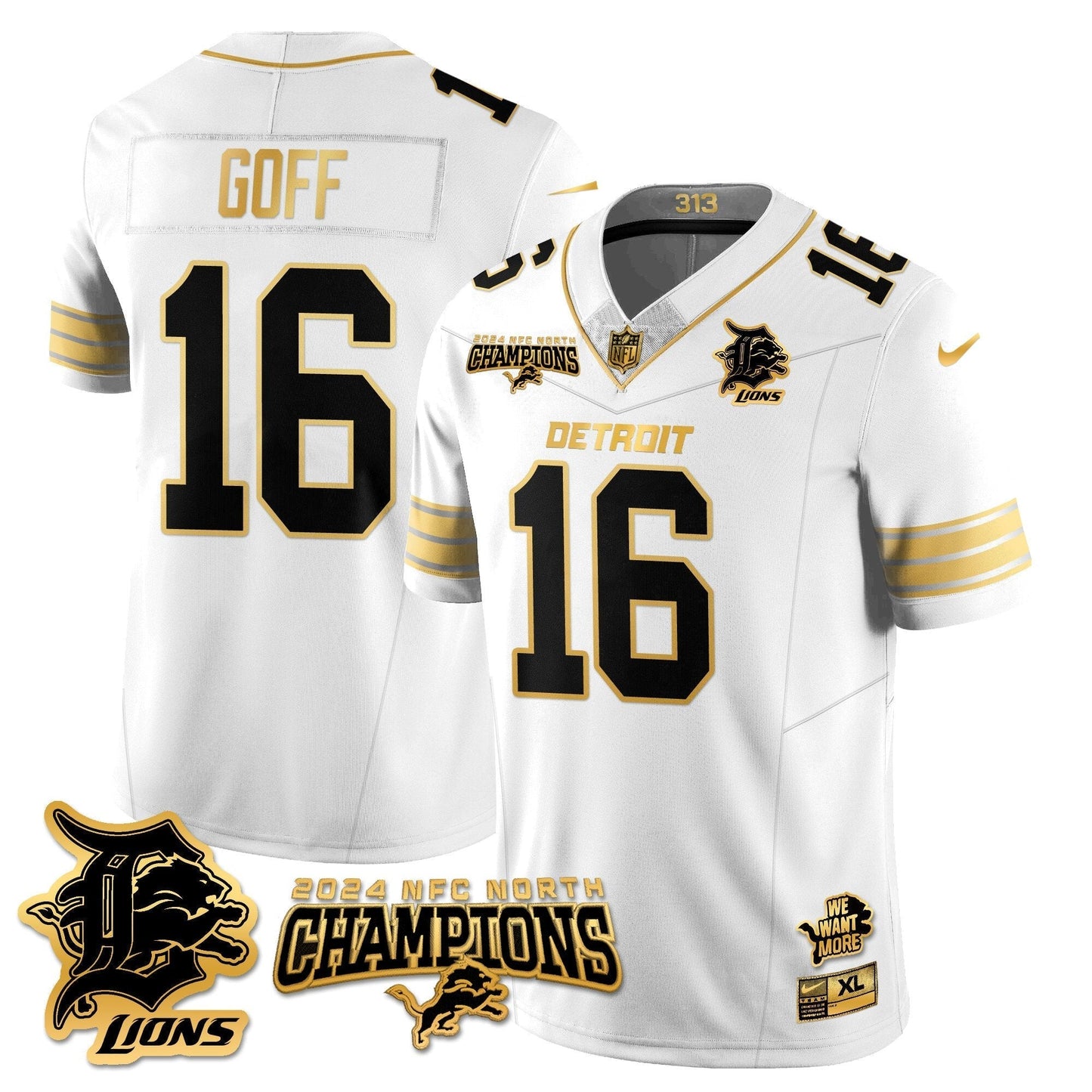 DET 2024 NFC North Champions Gold Jersey N1 - All Stitched