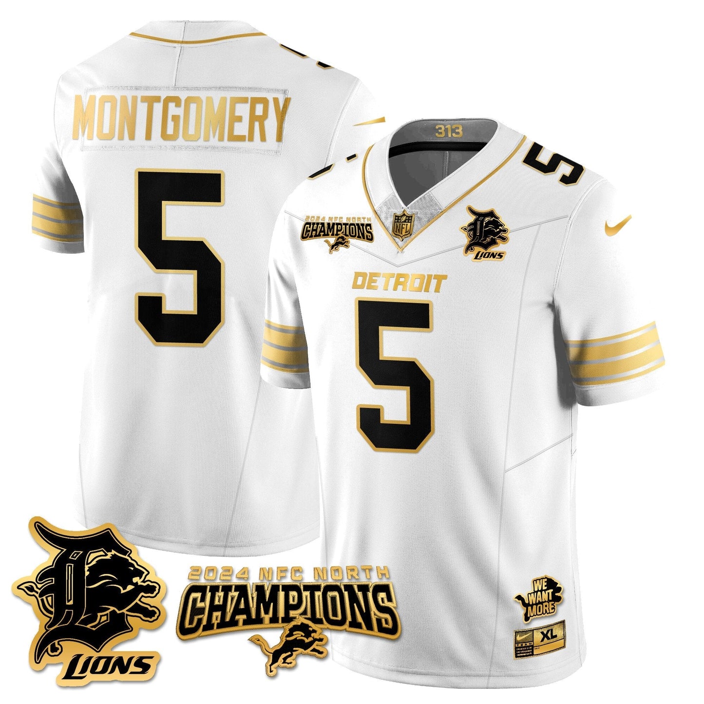 DET 2024 NFC North Champions Gold Jersey N1 - All Stitched