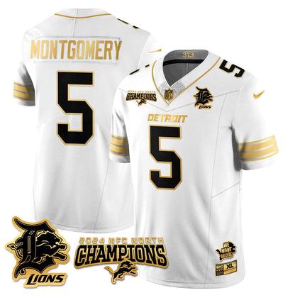 DET 2024 NFC North Champions Gold Jersey N1 - All Stitched