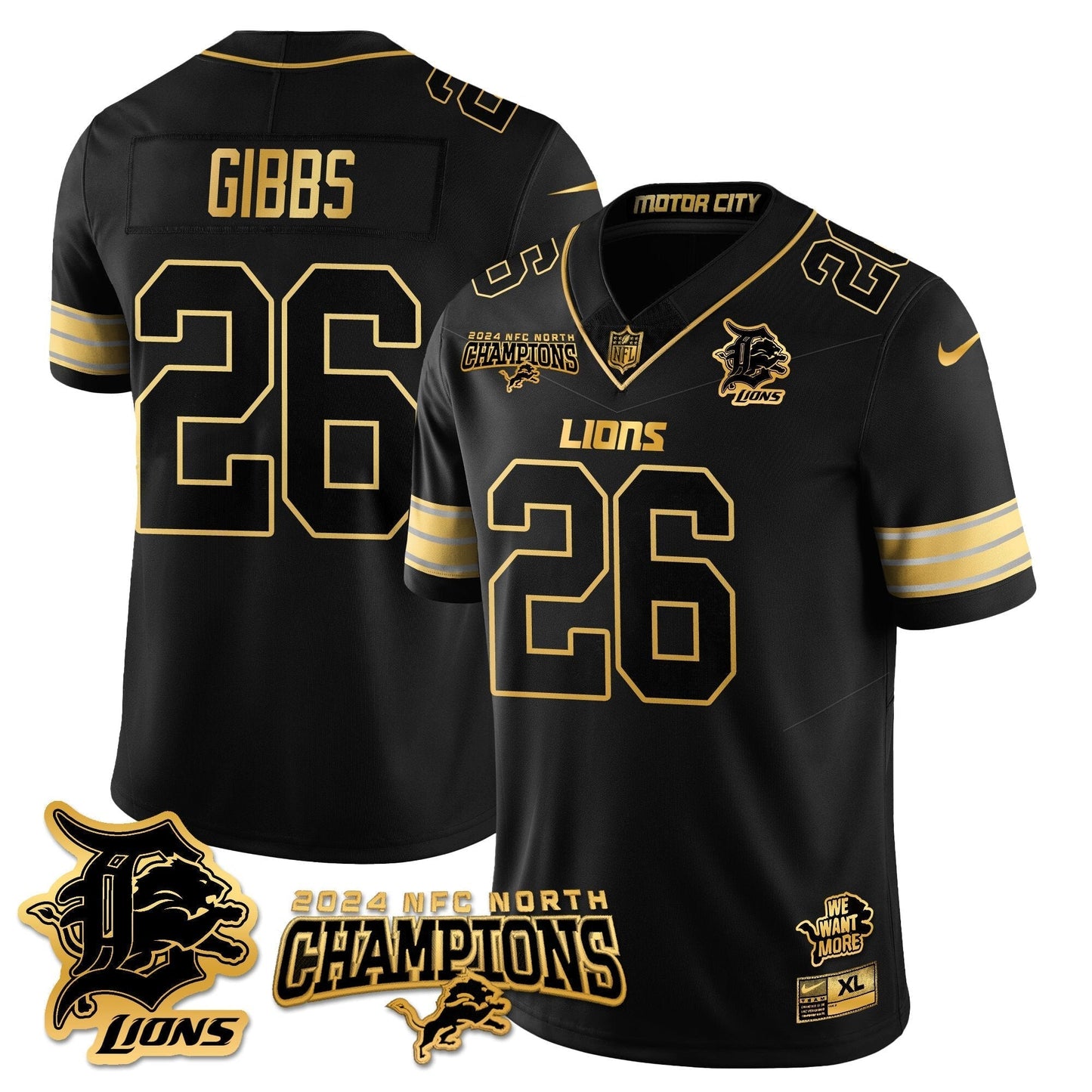 DET 2024 NFC North Champions Gold Jersey N1 - All Stitched