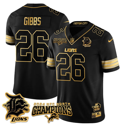 DET 2024 NFC North Champions Gold Jersey N1 - All Stitched