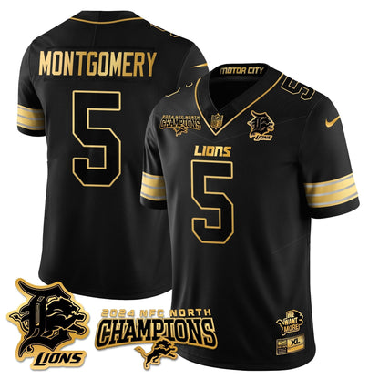 DET 2024 NFC North Champions Gold Jersey N1 - All Stitched