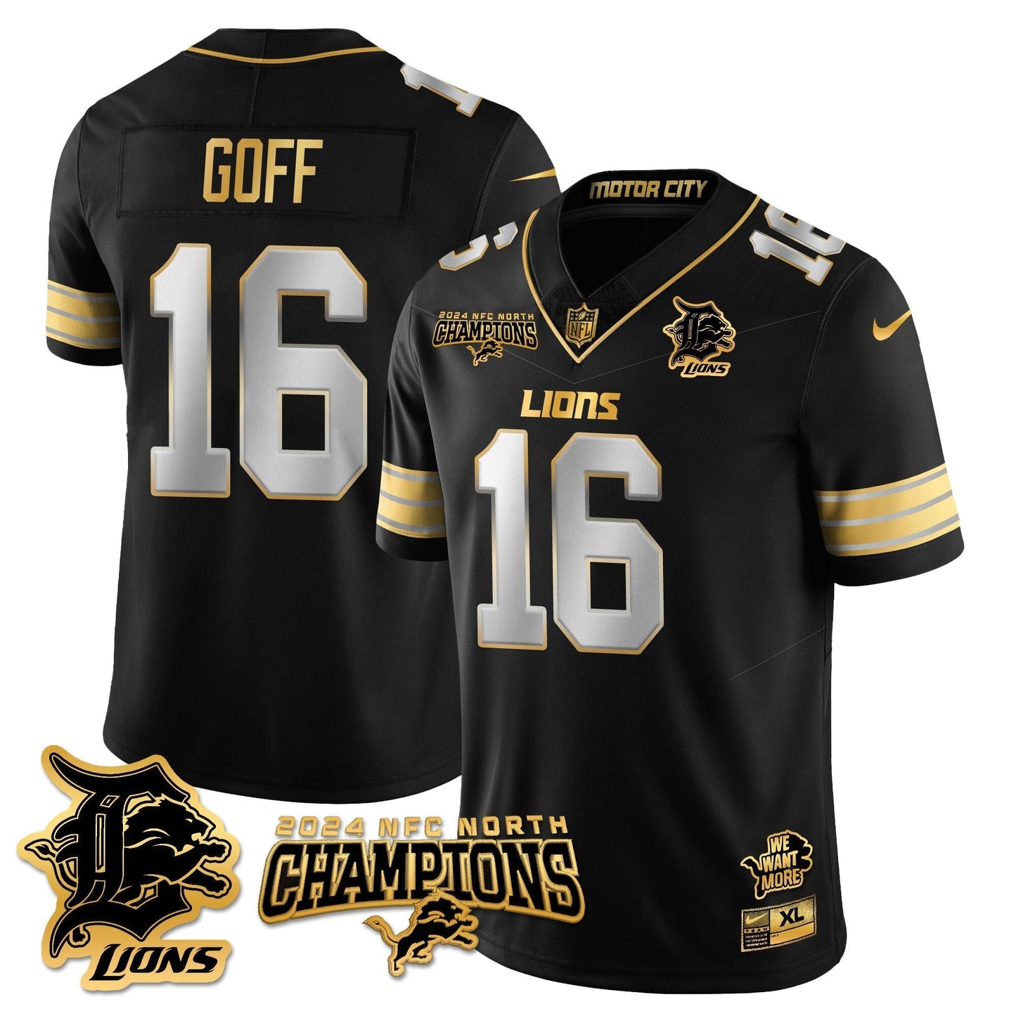 DET 2024 NFC North Champions Gold Jersey N1 - All Stitched