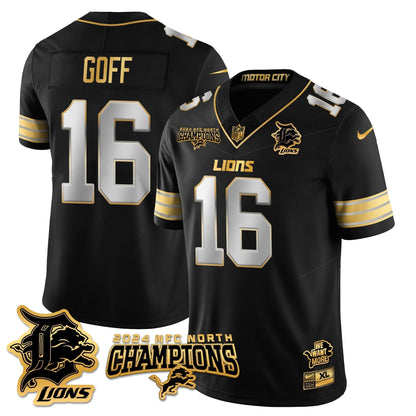 DET 2024 NFC North Champions Gold Jersey N1 - All Stitched
