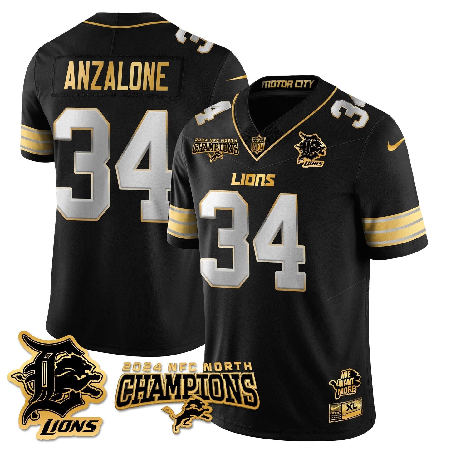 DET 2024 NFC North Champions Gold Jersey N1 - All Stitched