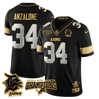 DET 2024 NFC North Champions Gold Jersey N1 - All Stitched