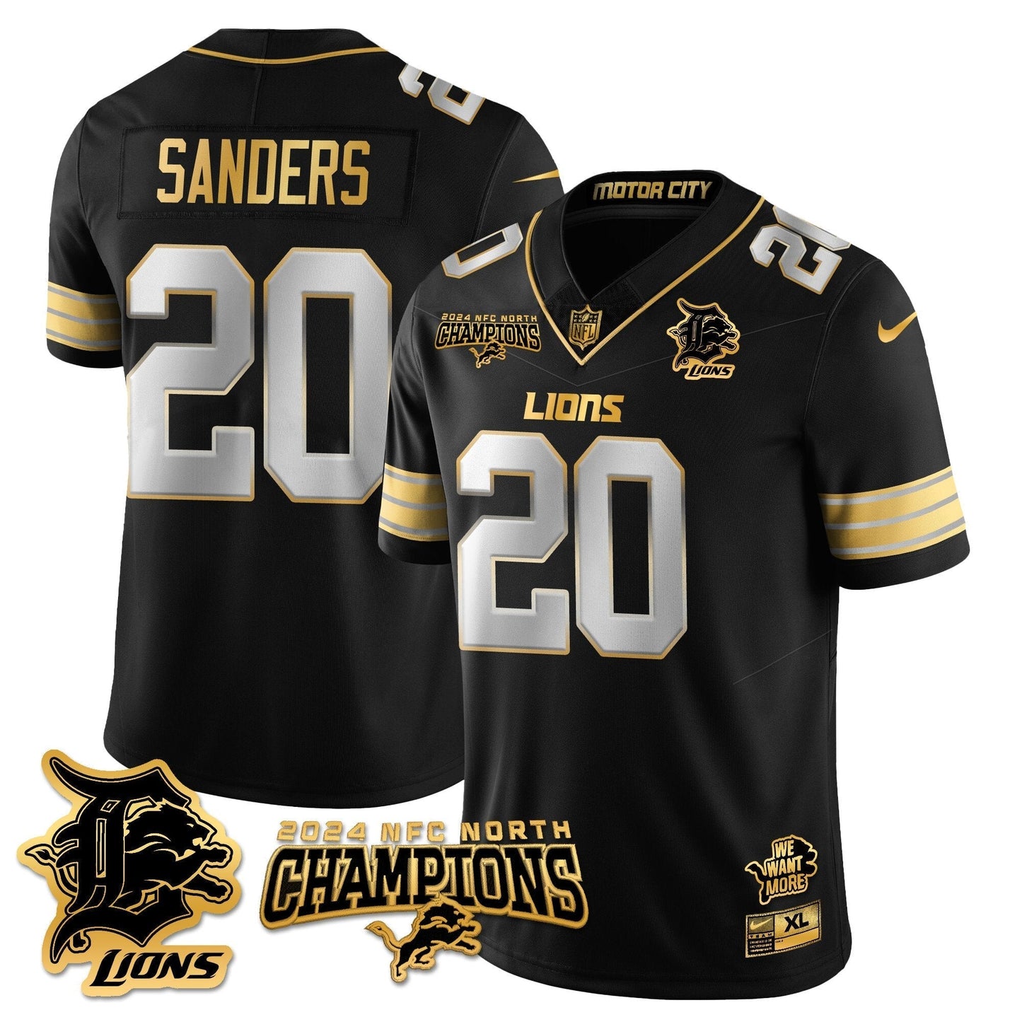 DET 2024 NFC North Champions Gold Jersey N1 - All Stitched