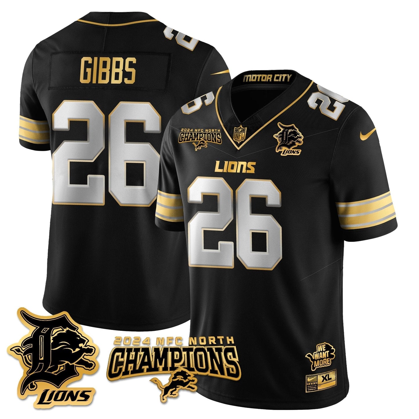 DET 2024 NFC North Champions Gold Jersey N1 - All Stitched