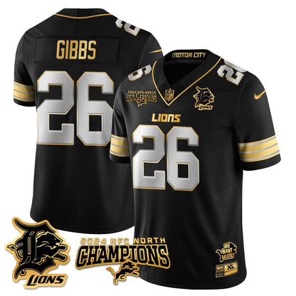 DET 2024 NFC North Champions Gold Jersey N1 - All Stitched