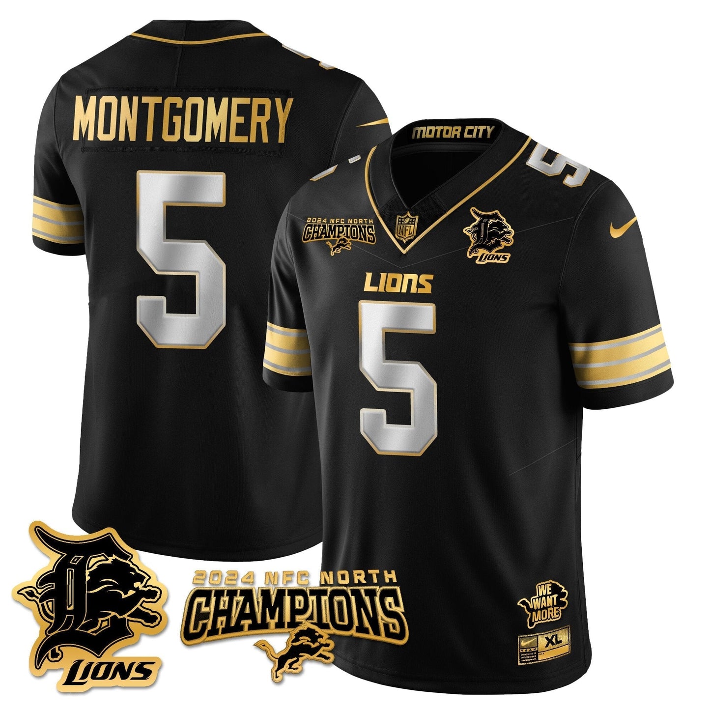 DET 2024 NFC North Champions Gold Jersey N1 - All Stitched