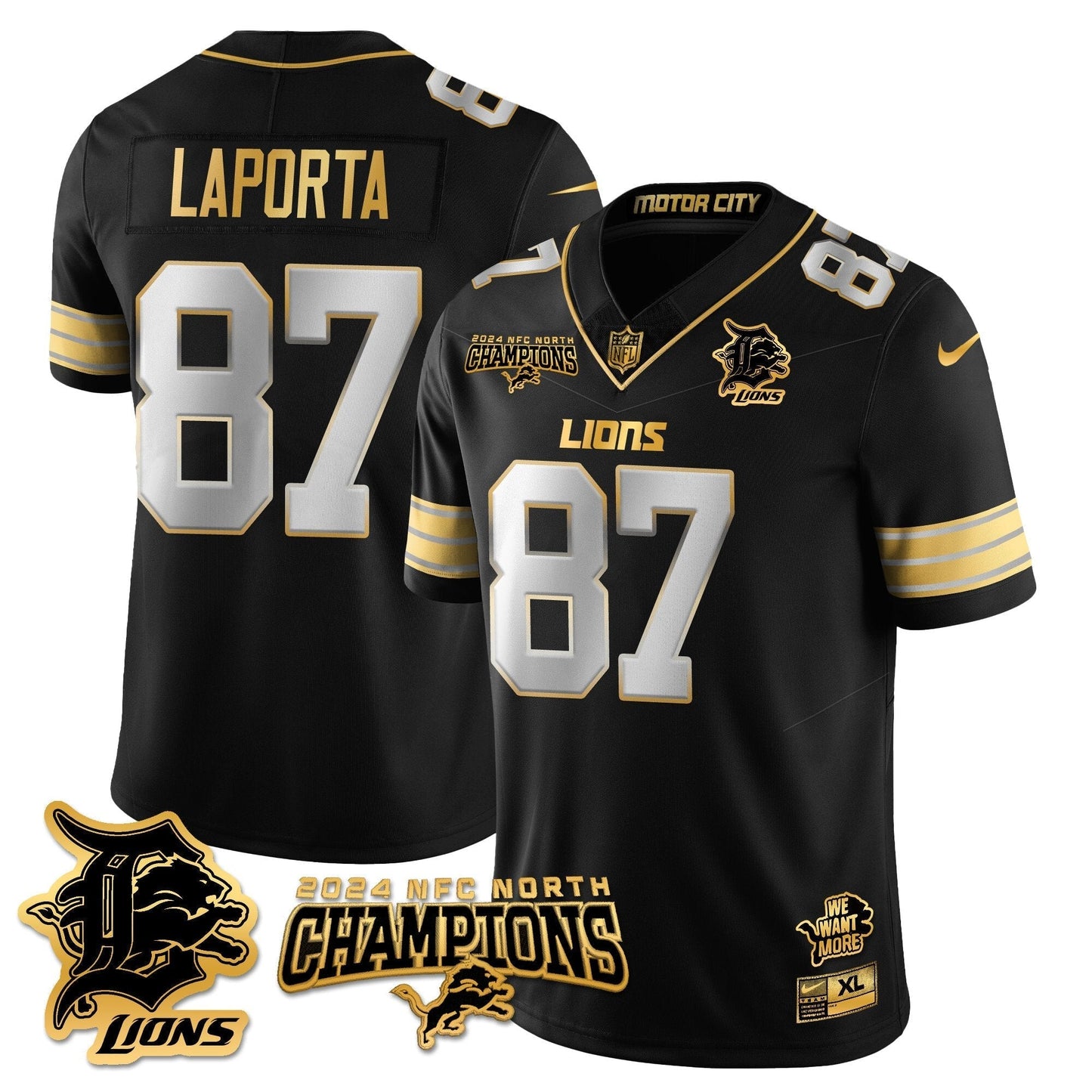 DET 2024 NFC North Champions Gold Jersey N1 - All Stitched