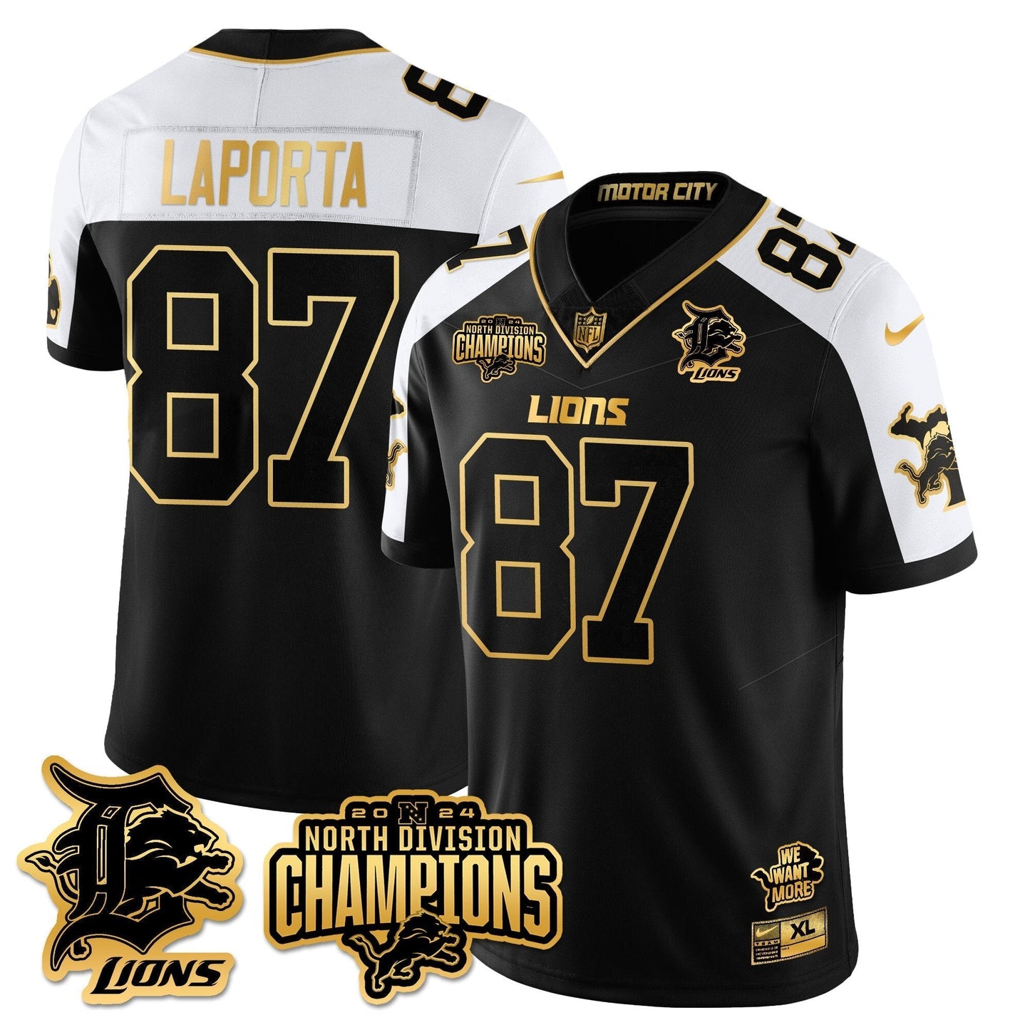 DET 2024 NFC North Champions Gold Jersey N2 - All Stitched