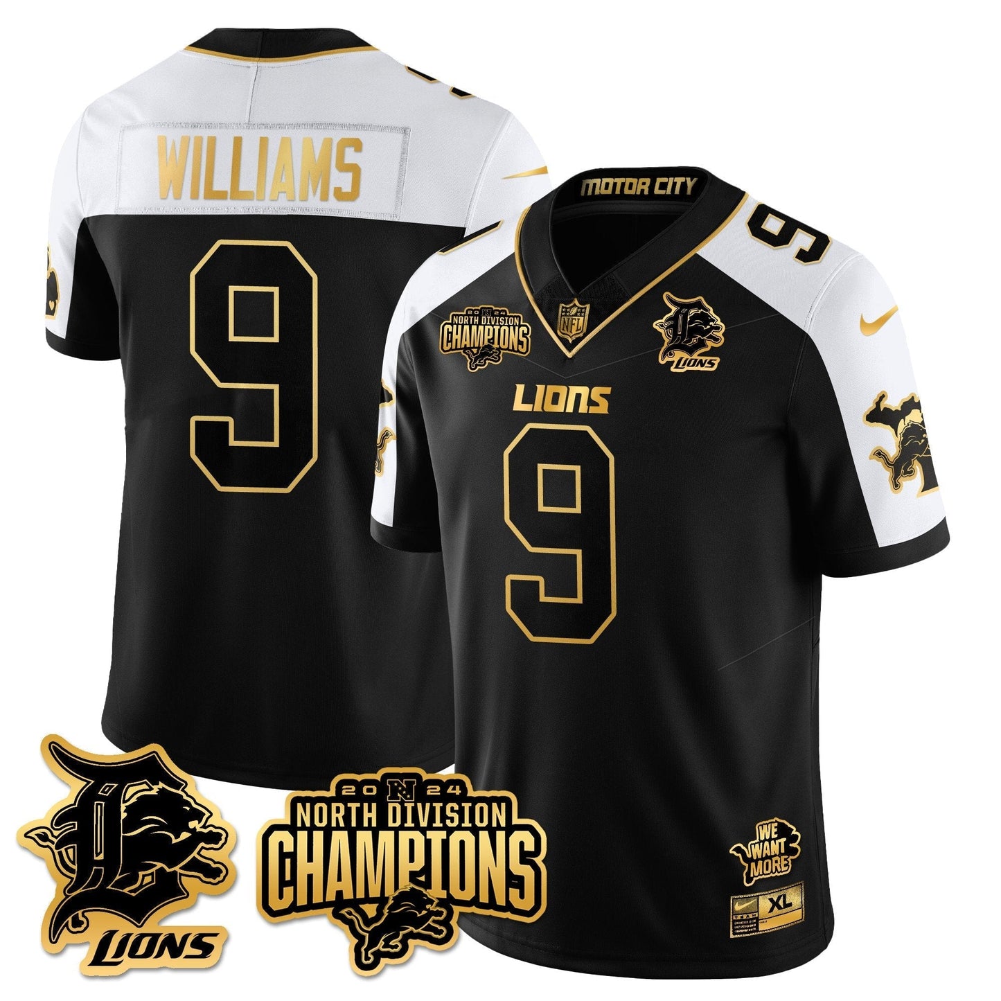 DET 2024 NFC North Champions Gold Jersey N2 - All Stitched