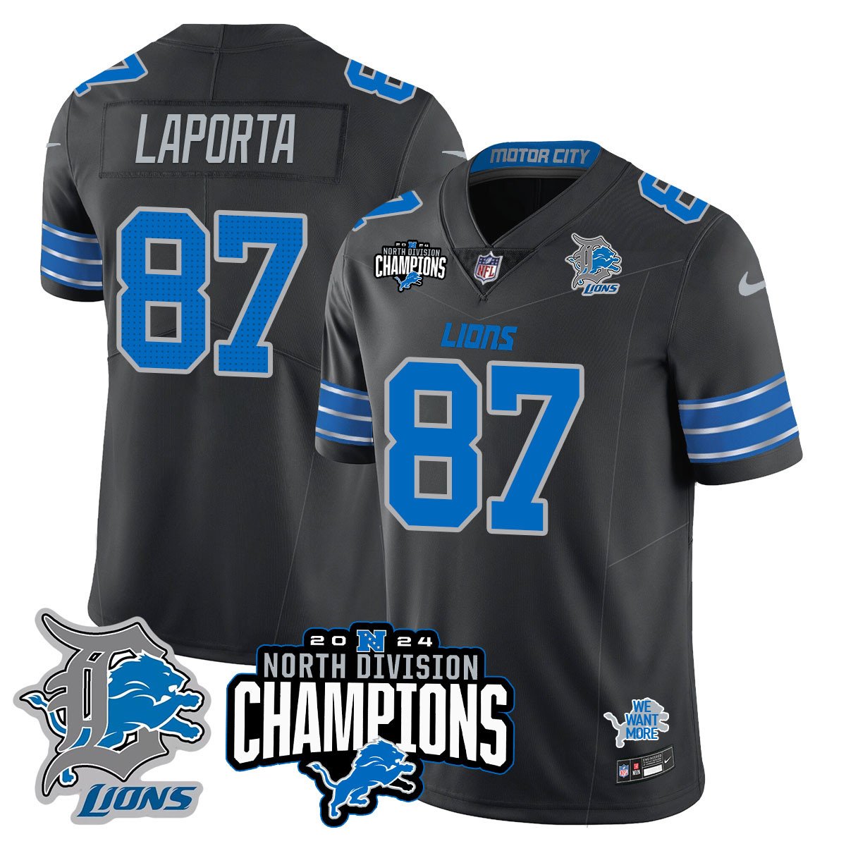 DET 2024 NFC North Champions Gold Jersey N2 - All Stitched