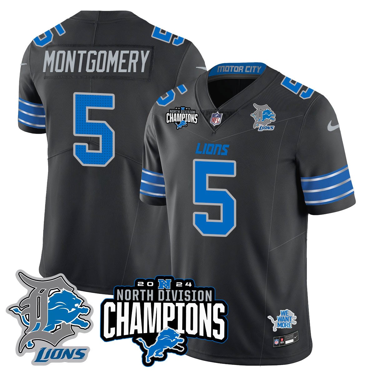 DET 2024 NFC North Champions Gold Jersey N2 - All Stitched