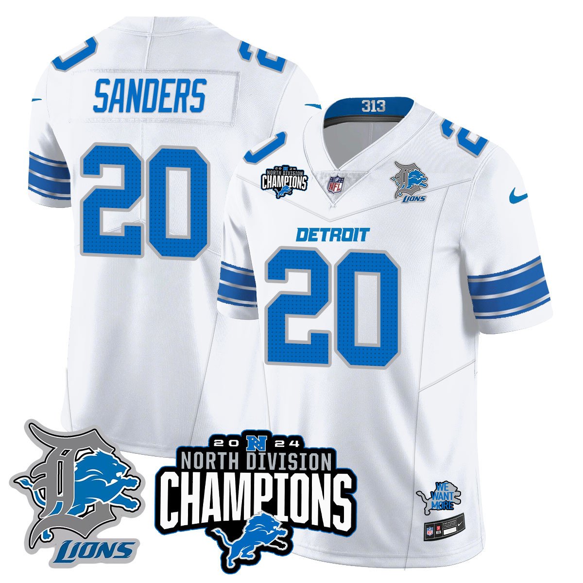 DET 2024 NFC North Champions Gold Jersey N2 - All Stitched