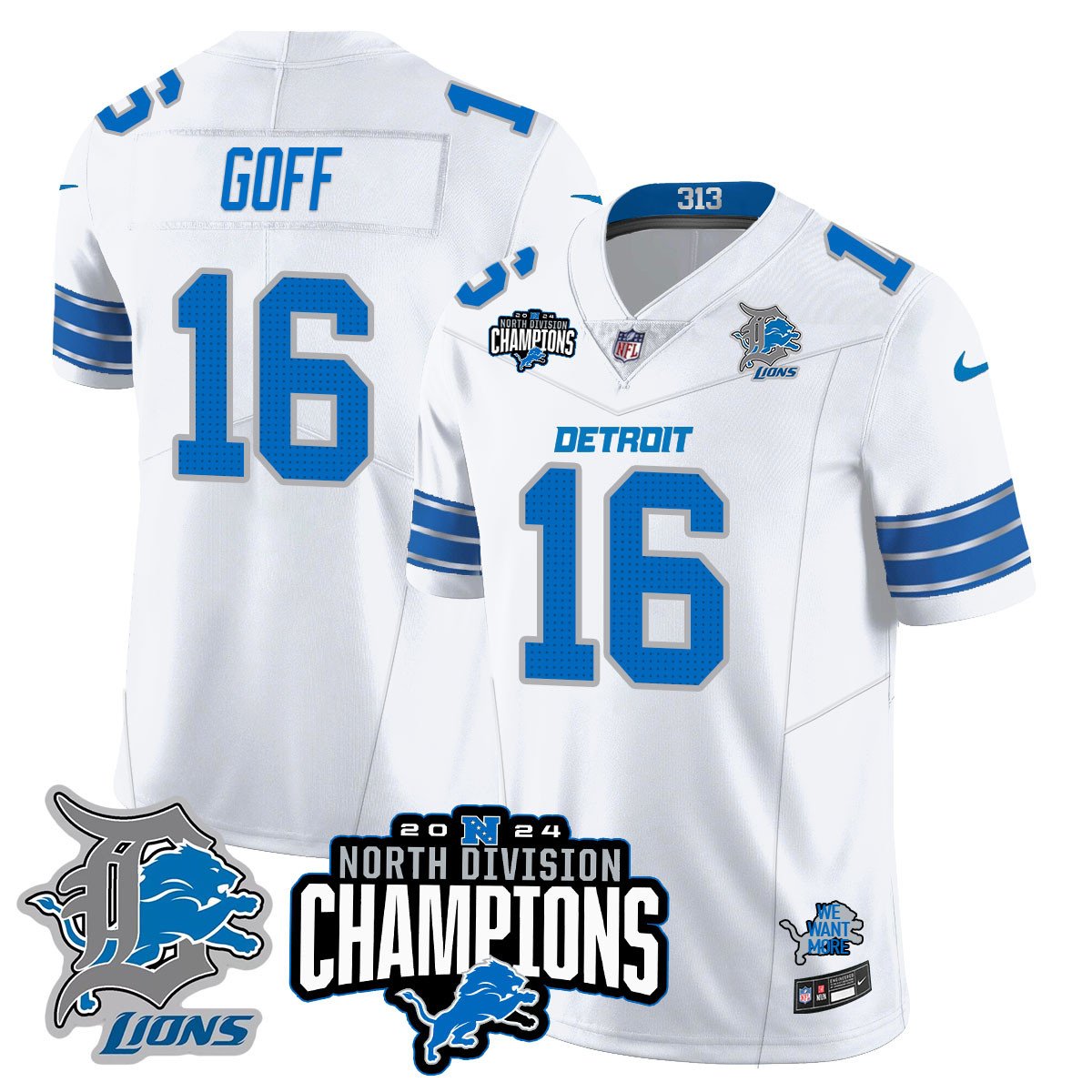 DET 2024 NFC North Champions Gold Jersey N2 - All Stitched