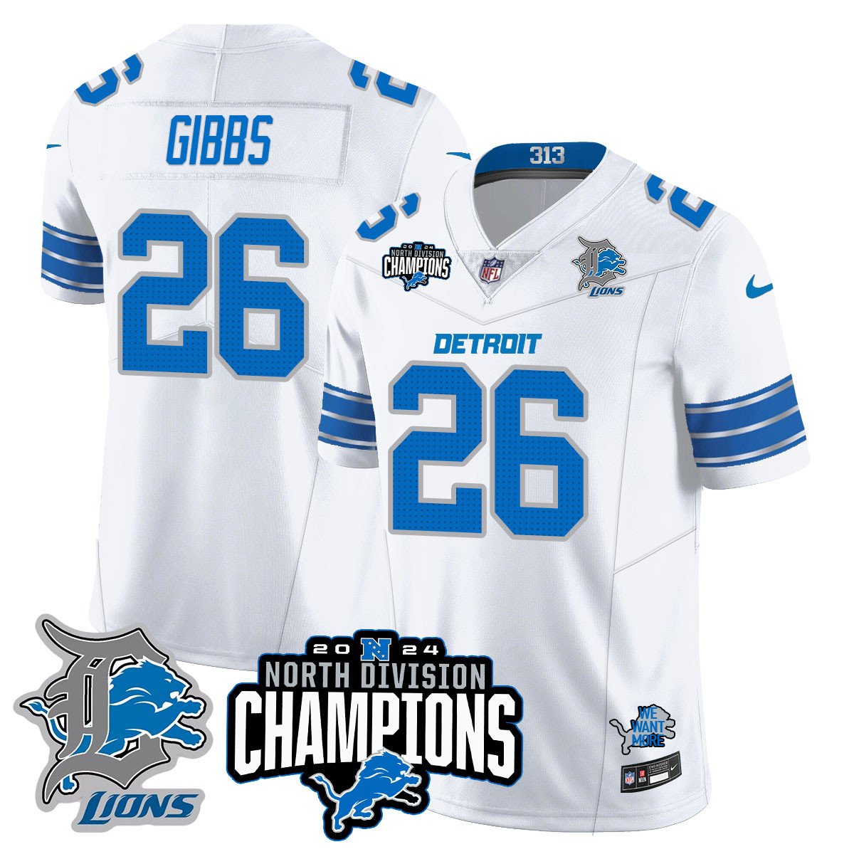 DET 2024 NFC North Champions Gold Jersey N2 - All Stitched