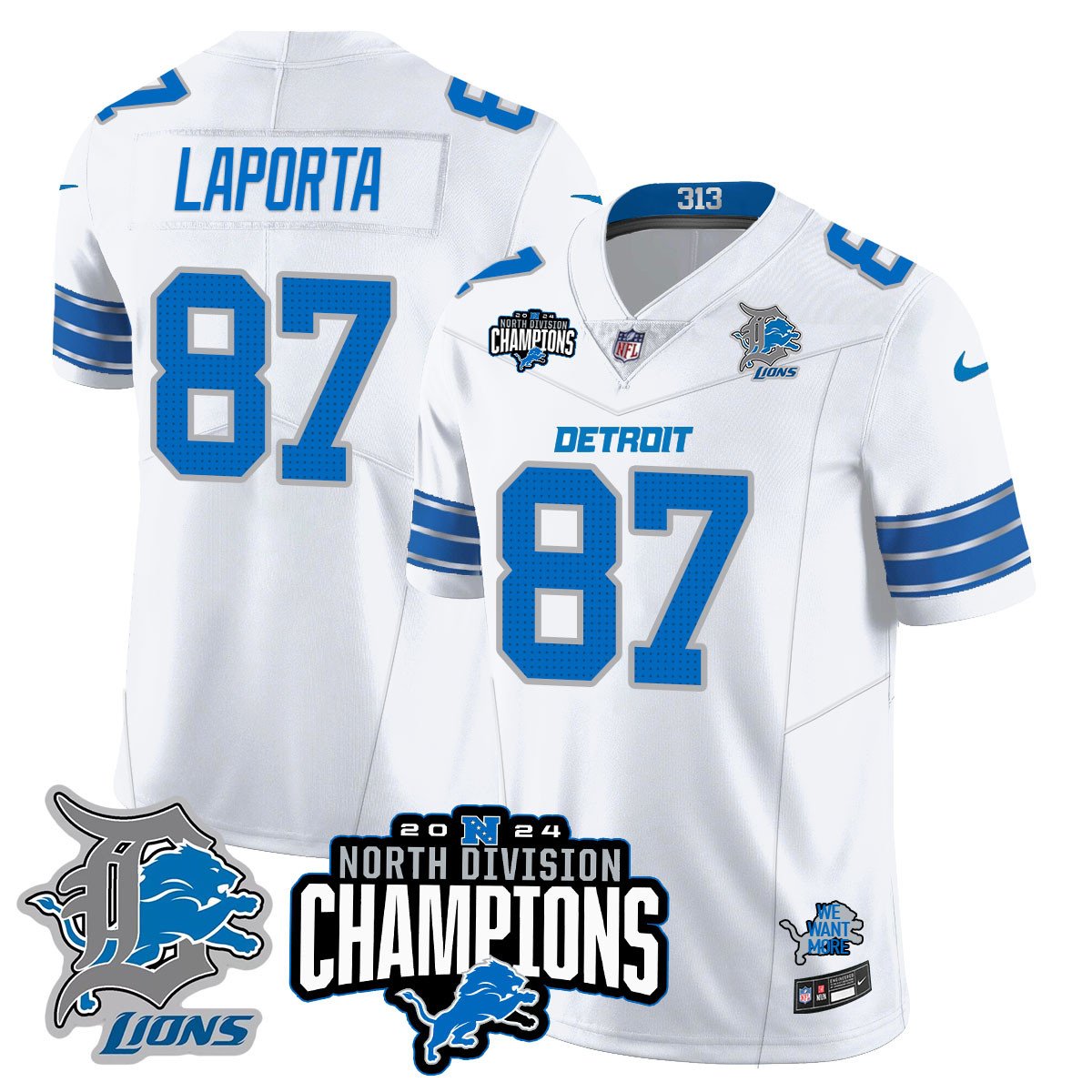 DET 2024 NFC North Champions Gold Jersey N2 - All Stitched