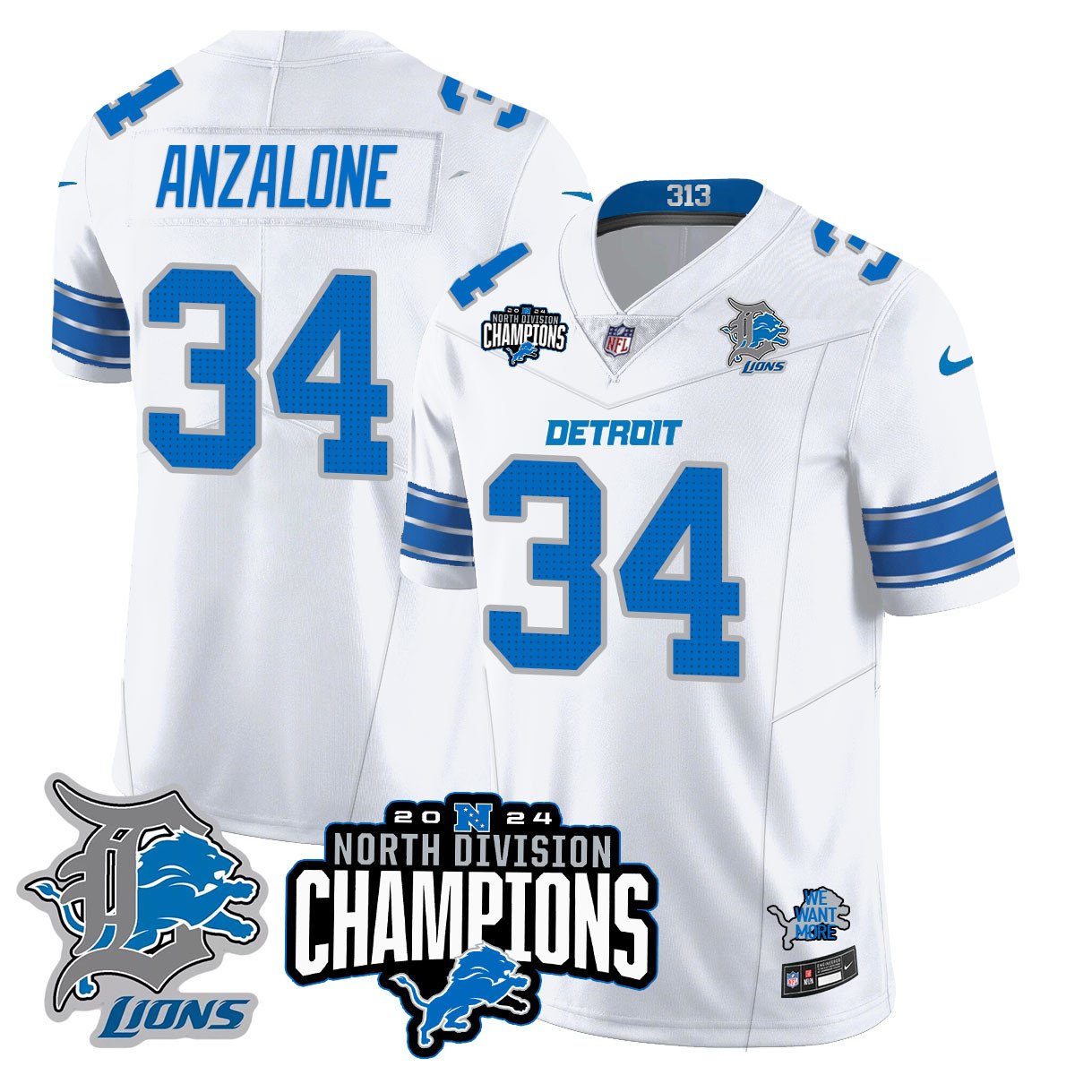 DET 2024 NFC North Champions Gold Jersey N2 - All Stitched